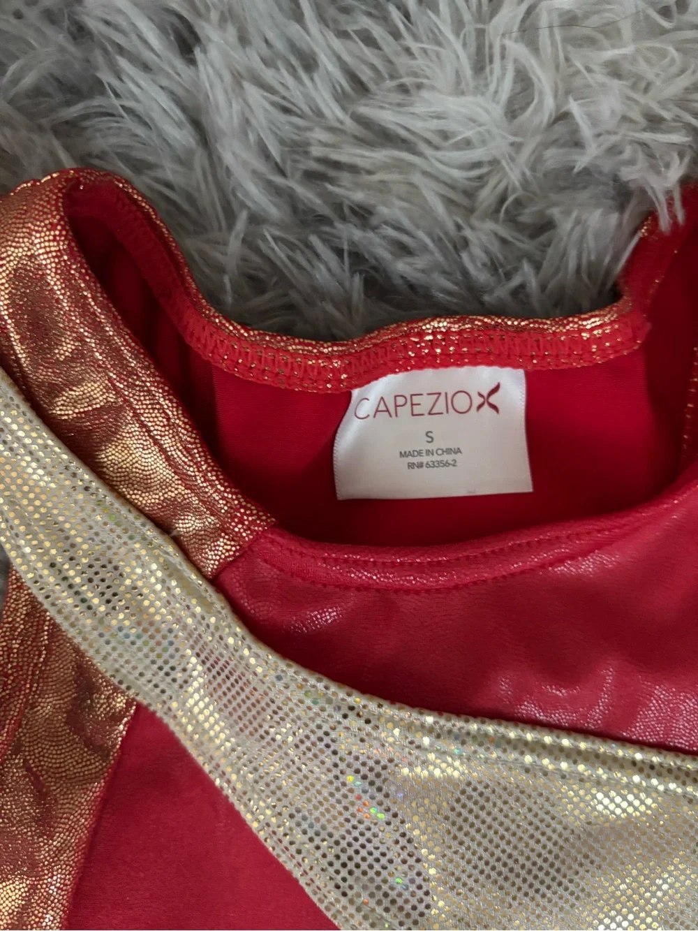 Capezio Gymnastics Dance Red and Gold Metallic leotard